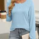 ANRABESS Women Shirts Long Sleeve Crewneck Smocked Tunic Tops with Leggings Dressy Casual T-Shirt Business Work Blouses (Blue, L)