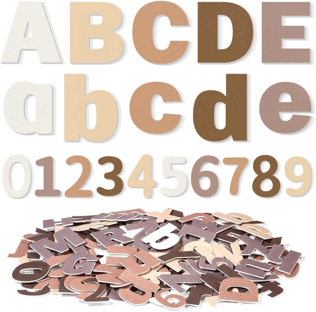 Breling 310 Pieces Felt Letter Bulletin Board Letters Sticker with Number 2" Bulk Self Adhesive ABC Upper Lowercase Sticky Letter for Xmas Gift Bulletin Board Classroom(Brown Color)
