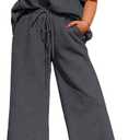 Eytino Plus Size Tracksuits for Women Casual Lounge Sets Crewneck Short Sleeve Tops Drawstring High Waist Wide Leg Sweatpants Lounge Sets with Pockets Medium Grey 1X