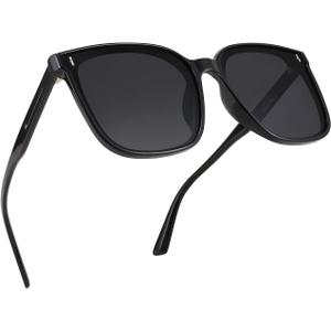FEISEDY Women Oversized Vintage Polarized Sunglasses Square Cute Trendy Classic Simple Men B2758 (001 Black Frame & Grey Lens)