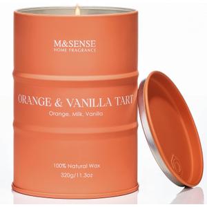 M&SENSE Orange Vanilla Tart Candles for Home Scented Organic Soy Candle, Clean Non Toxic 11.3oz 70 Hours Long Lasting Burning, Highly Scented Citrus Smelling Candles Cozy Room Decor