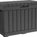 Keter Kentwood 50 Gallon Resin Deck Box-Organization and Storage for Patio Cushions, Throw Pillows and Garden Tools, Dark Grey