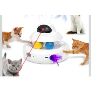 Interactive Cat Toys for Indoor Cats,4-in-1 Automatic Kitten Toy with Laser, Fluttering Butterfly, Moving Feather & Track Balls, USB Rechargeable Self-Play Electronic Toy for Kittens & Adults