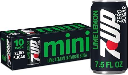 7UP Zero Sugar Lemon Lime Soda, 7.5 fl oz Mini Cans, 10 pack, BB: 10/01/2026
