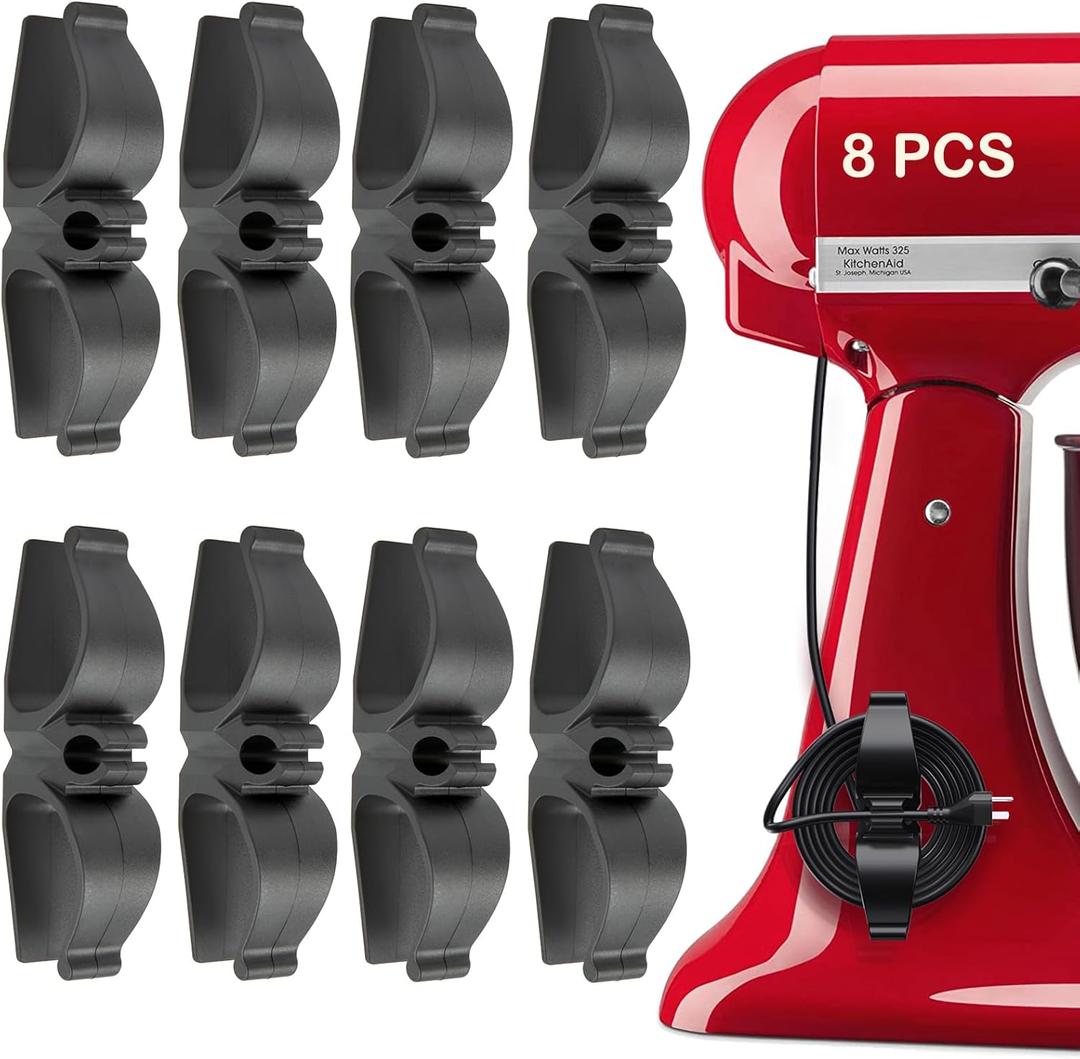 Upgraded kitchen appliance cord organizers Stick On Appliance Wire Organizer, Cord Organizer for Appliances Wire Wrapper for Kitchen Appliances Mixers, Coffee Maker, Pressure Cooker (8*Black)