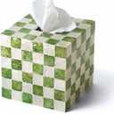 CHI AN HOME 5.7" Square Tissue Box Cover, Handmade Checkered Cube Tissue Box Cover with Capiz Shells, Decorative Tissue Holder for Living Room, Bathroom, Bedroom or Office (Pistachio Green)