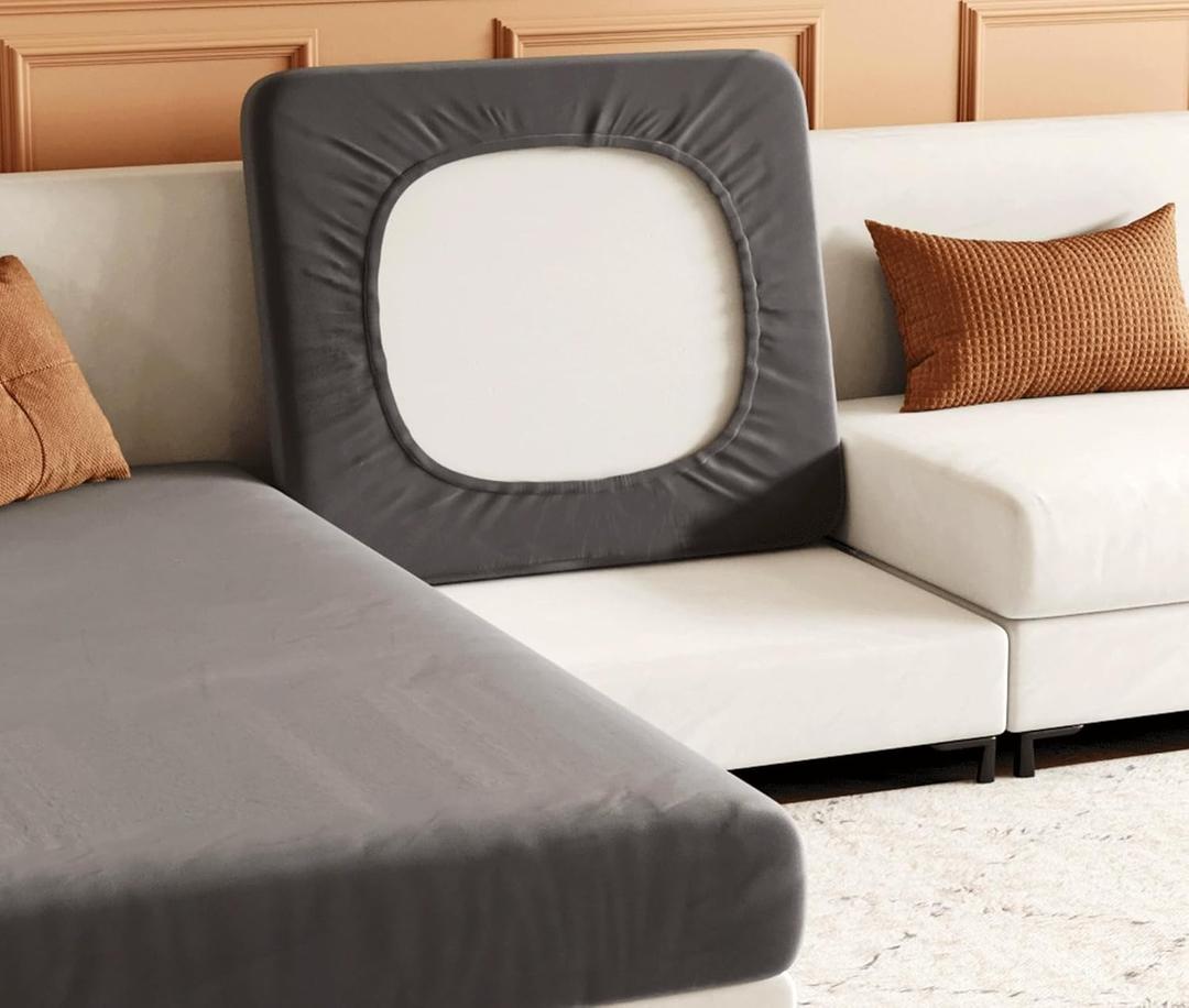 Velvet Couch Cushion Covers, Sectional Couch Covers for Sofa Seat Covers, Stretch (Grey, Small Seater Cushion Covers, 1PCS)