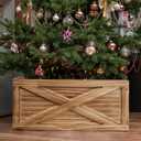 Christmas Tree Collar Box, 17" L Brown Wooden Tree Collar, Christmas Tree Stand Cover, Tree Skirt Box for Below 6ft Christmas Tree Decoration