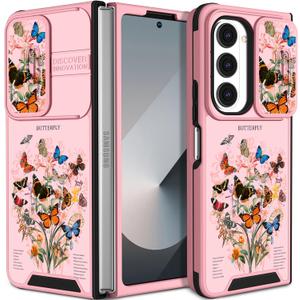 for Samsung Galaxy Z Fold 6 Case - Women Girls Cute Phone Cover Girly Pretty Aesthetic Floral Butterfly Unique Design with Camera Cover Funda for Samsung Fold 6 Case