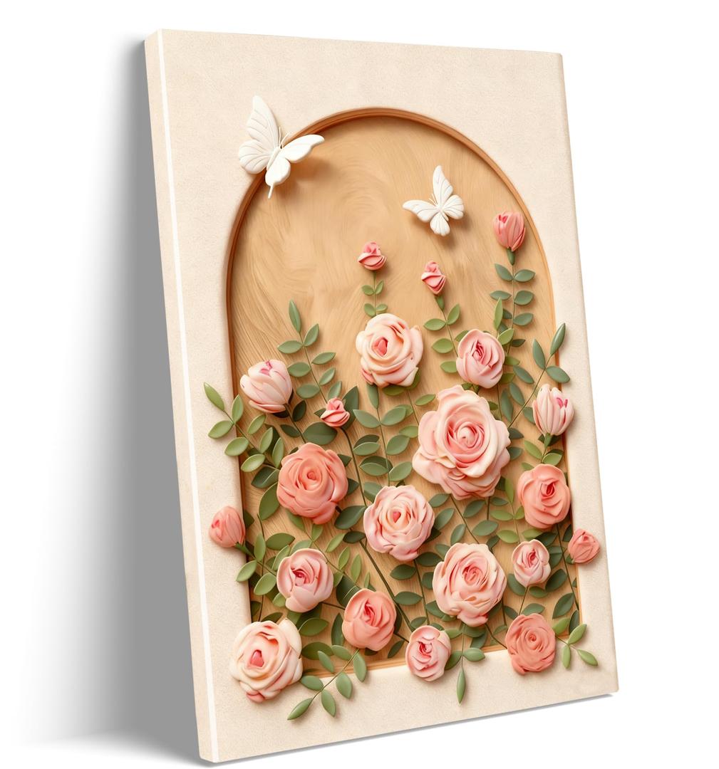Pink Rose Floral Canvas Wall Art Prints Aesthetic Flower Wall Decor Prints
