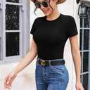 SHEIUGU Women's Crew Neck Short Sleeve Slim Fit T Shirts tops Basic Bodysuit Leotard Clothing, S