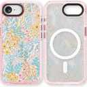 for iPhone 16E Case Cute - Compatible with Magsafe - Durable Shockproof 6.6 ft Drop Impact Phone Case - Funny Blue Spring Design (6.1") Glitter Pink