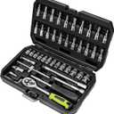 46 Pieces 1/4 Inch Drive Industrial Grade Socket Ratchet Wrench Set, with Bit Socket Set Metric and Extension Bar for Auto Repairing and Household, With Thickened Storage Case