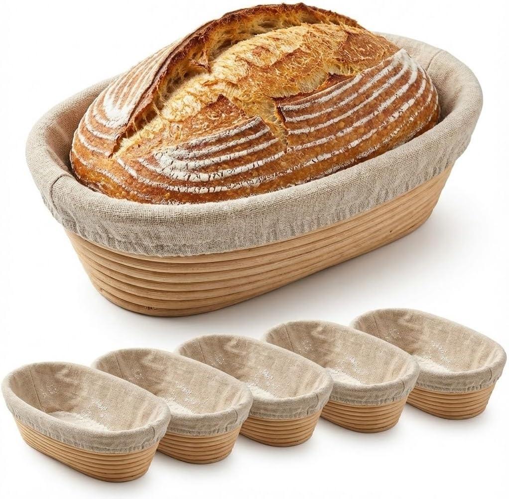 6 Pack Banneton Proofing Basket Set, 10 Inch Oval Sourdough Bread Proofing Baskets with Liners, Dough Rising Bowls for Professional & Home Bakers, Bread Making Tools & Baking Supplies