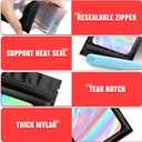 Funfery 300 Pack 3 Size Mylar Holographic Bags with Clear Window,Resealable Bag Smell Proof Bags Zipper Foil Baggie Packaging Pouch for Food Storage,Sample,Small Business(Black,3x4.7,4x6,4.7x7.9in)