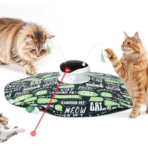 Gardner Pet Cat Laser Toys,USB Chargeable 5 in1 Hide and Seek Automatic Interactive Kitten Toy, Moving LED Red Dot&Ambush Feather Play, Track BallsExercise Toy for Indoor Cats 24 Inch Cover,Chirping (Green)