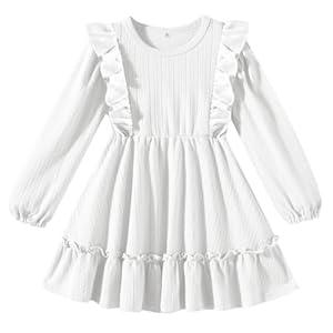 Kionio Toddler Baby Girl Dress Girls Sweater Dresses Ruffle Ribbed Knit Long Sleeve Swing Fall Winter Clothes Christmas (18-24 Months)
