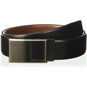 Perry Ellis Men's Portfolio Patterned Plaque 100% Leather Reversible Belt  (40, Black/Brown Reversible)