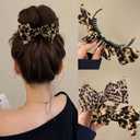 2PCS Chic Leopard Print Bow Hair Claw Brown Leopard Knot Hair Clips Elegant Hair Clip Accessories Retro Claw High Ponytail Fixed Clip For Ponytails & UpdosY2K Bow Knot Hair Clip For Women School Stuff