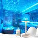 IP65 Waterproof Shower Lamp for Inside Shower, Outdoor Patio Cordless Rechargeable Table Lamp, RGB Ocean Wave Projector, Battery Operated Small Touch Lamps for Kitchen Counter Nightstand Desk Bathroom