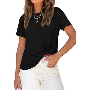 Womens Summer Crop Short Sleeve Tops Casual Crewneck Twist Front Tee T-Shirt 2026 Basic Trendy Outfits,SMall