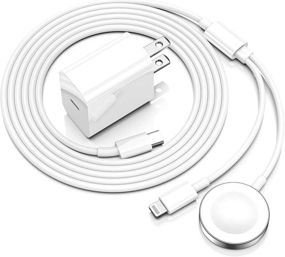 Apple Watch Charger,Upgraded 2-in-1 USB C Fast iPhone Watch [Apple MFi Certified] 6FT Magnetic Charging Cable with 15W Wall Charger Block for iWatch Series SE/8/7/6/5/4/3/2/1&iPhone 14 (white)