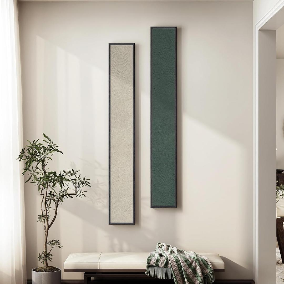 Long Narrow Framed Neutral Abstract Vertical Wall Art Set, 2 Piece Modern Canvas Prints Paintings Artwork for Walls, Beige Green Minimalist Pictures for Hallway Entryway Living Room Bedroom Wall Decor