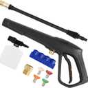Pressure Washer Gun with Foam Cannon, Max W.P. 2320PSI, B.P. 5000PSI, M22-14mm & M22-15mm Fitting, 4 Stainless Steel Nozzle Tips & Holder, Replacement for Ryobi, Greenworks, and More