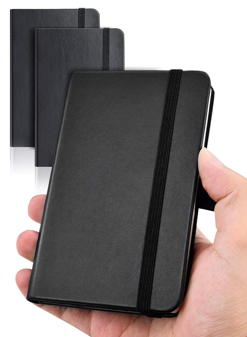 AISBUGUR Pocket Notebook Small Notebook 2-Pack, 3.7" x 5.7" Pocket Notebooks Hardcover with Thick Lined Paper, Inner Pockets, Cover Letter Embossing Design Mini Journal Notepad Black+Black Pack of 2
