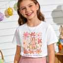Boys Girls Easter Shirts Toddler Bunny Rabbit Eggs T-Shirt Kids Funny Lettering Graphic Tee Tops 2026 (3T-10T) (White)