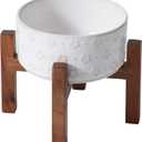Ceramic 6.1inch Raised Dog and Cat Bowl Set, 2 Heights Elevated with Acacia Wood Stand, Food and Water Bowl for Small Breed Dogs, Weighted Dog Dishes(27oz, Arctic White) (3.4CUPS)