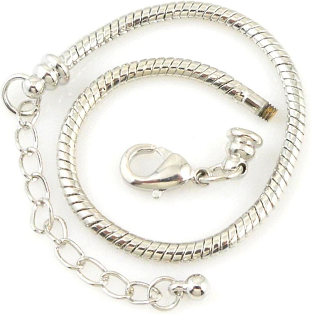 RUBYCA 10pcs White Silver Plated Lobster European Style Snake Chain Bracelet fit Charm Beads 7.9" (20 CM)