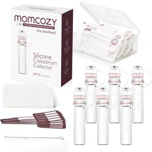 Momcozy Colostrum Collector Reusable Breast Milk Collector with Storage Case and Cotton Wipe, Portable Colostrum Container BPA Free, Multi-Use Collector 5ml-6pcs (6 Count (Pack of 1)