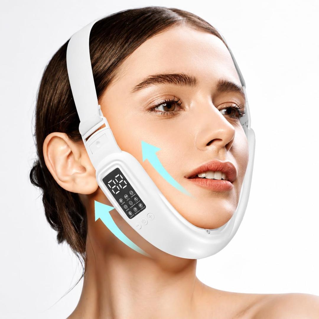 Electric Double Chin Device and V-Face Machine with 8 Modes and 15 Gear Adjustable Intensities - Intelligent Double Chin Machine for V-face