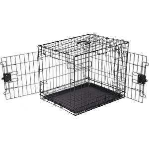 Amazon Basics Foldable Metal Wire Dog Crate with Tray, Double Door, 30" x 19" x 21", Black