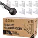 No Adhesive Heavy Duty Curtain Rod Holders with Wide Hook, 5X Stronger Than Adhesive Curtain Rod Hooks,Tension Curtain Rod Bracket for Wall with Pin Guide, Curtain Wall Mount (8 Pack, for 0.75" Rods)