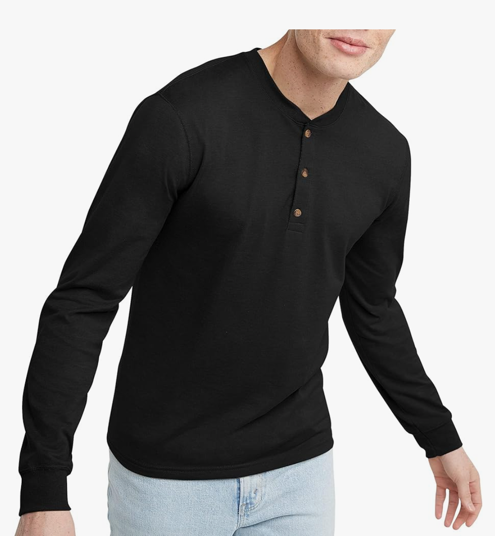 Hanes Originals Men's Henley T-Shirt, Long Sleeve Cotton Henley Tees for Men L