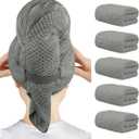 HOMEXCEL 5 Pack Large Microfiber Hair Towel Wrap for Women, Grey- 40 x 20 inches Super Soft, Fast Drying Turbans for Long, Thick, Curly Hair - Anti Frizz Wrap with Elastic Strap