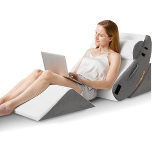 HABUTWAY 4Pcs Orthopedic Wedge Pillow, Bed Wedge Pillow for Sleeping, Post Surgery Foam Wedge Pillow for Back Pain Relief, Triangle Adjustable Support Pillow with Machine Washable Cover, White&Grey (4 Piece Set)