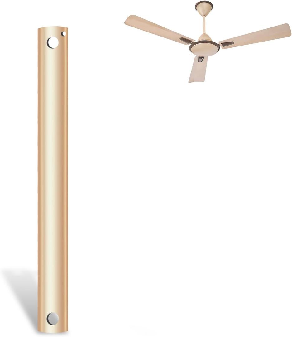 Ruiyang 12 inch Ceiling Fan Downrod with Extension Cord,1 FT Downrod for Ceiling Fan,1 inch Outside Diameter,Ceiling Boom Suitable for a Wide Range of Fans (Gold,Not Threaded)