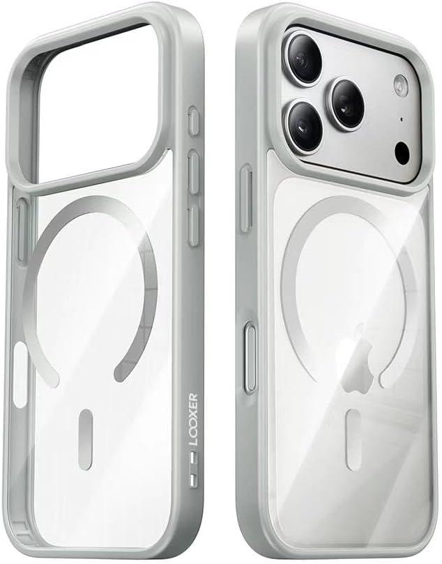 LOOXER CrystalEdge Clear Case for iPhone 17/17 Air/17 Pro/17 Pro Max | Ultra-Clear Anti-Yellowing MagSafe Cover with Shockproof Protection + Premium Screen Protector (Grey, 17 Pro)