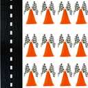 4E's Novelty 38 Pieces Set - 12 Traffic Cones With Hole on Top, 24 Checkered Flags, Racetrack Floor Runner - for For Race Car Birthday Party Supplies, Table Centerpiece Decorations Kids Gift