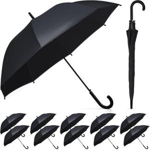 Reginary Black Umbrella Bulk Wedding Stick Umbrellas Large Canopy Windproof Rain Auto Open J Hook Handle for Adult