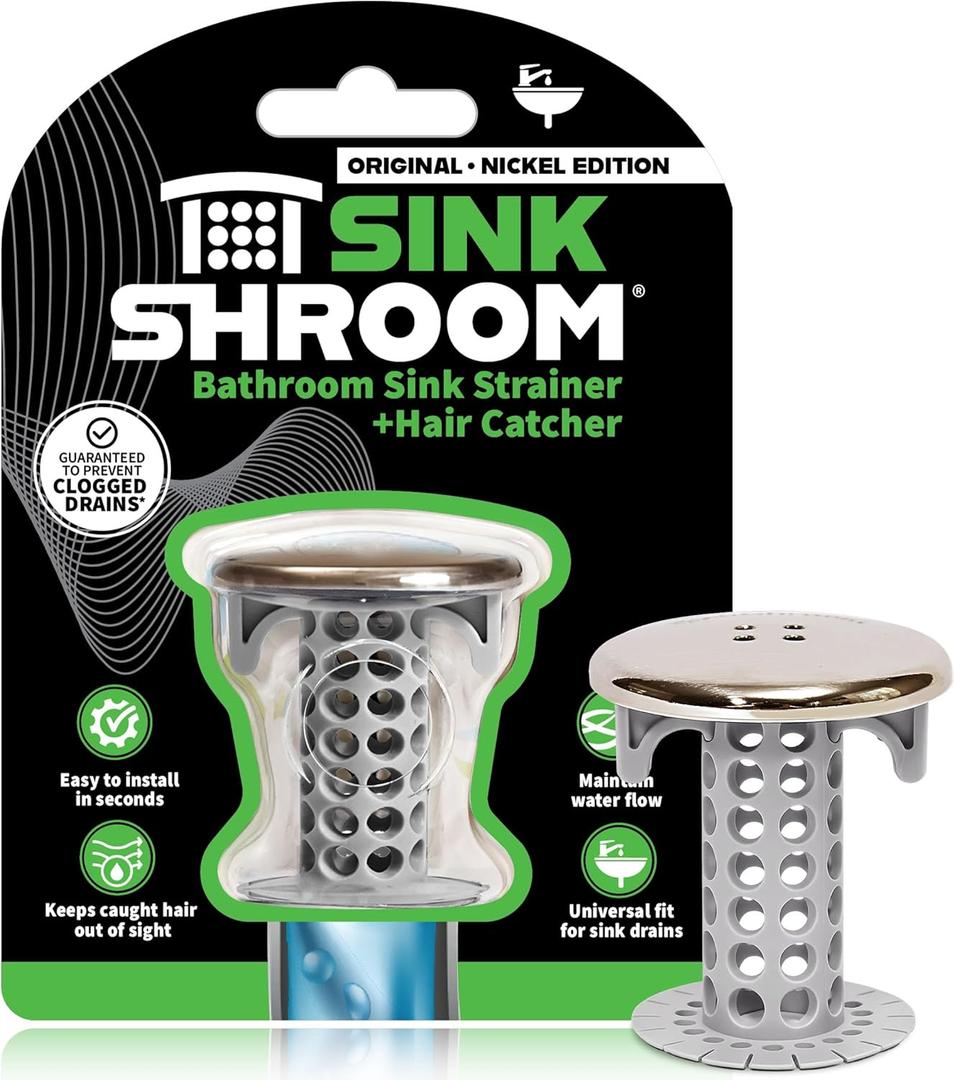 SinkShroom Revolutionary Bathroom Sink Drain Protector Hair Catcher, Strainer, Snare, Nickel Edition