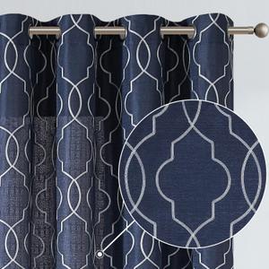 jinchan Curtains Navy Blue Drapes Living Room Curtain Embroidered Window Treatment Bedroom 84 inch Trellis Pattern Window Drapes Ring Top Casual Weave Linen Textured Grommet Curtain Set 1 Pair
