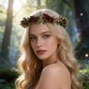 Red Rose Flower Headband, Artificial Fairy Elf Flower Crown, Forest Woodland Floral Headpiece for Women Maternity Wedding Renaissance Festival Cosplay Party Hair Accessories