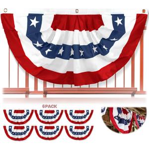 Anley US National Pleated Fan Flag, 3x6 Ft American Bunting Flags Patriotic Stars & Stripes - Sharp Color and Fade Resistant - United States 3 x 6 Ft Half Fan Banner (6 Pack)