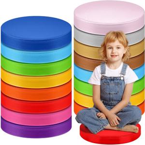 16 Pcs 2'' Extra Thick Round Floor Cushions 14 Inch PU Leather Foam Flexible Seating Colored Circle Contemporary Floor Pillow for Kids Classroom Elementary Learning Reading Preschool Daycare Chair