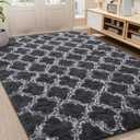 LOCHAS Luxury Shag Area Rug 8 x10 Feet Geometric Plush Fluffy Rugs, Extra Soft Carpet Moroccan Rugs for Bedroom Living Room Dorm Kids, High Pile Shaggy Floor Rug Decor, Dark Grey and White