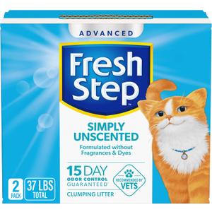Fresh Step Advanced Simply Unscented Clumping Litter, Fresh Step Unscented Cat Litter Fights Odor on Contact, 37 lbs. (2 x 18.5 lb. Box)